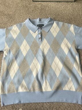 Arden B. Light Blue, Gray & Cream Argyle Polo Sweater